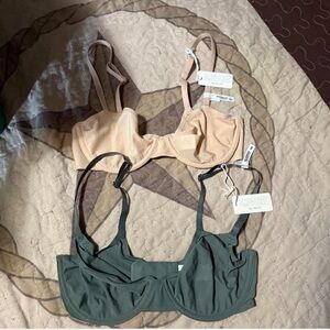 Aerie Green and Tan Bra Set